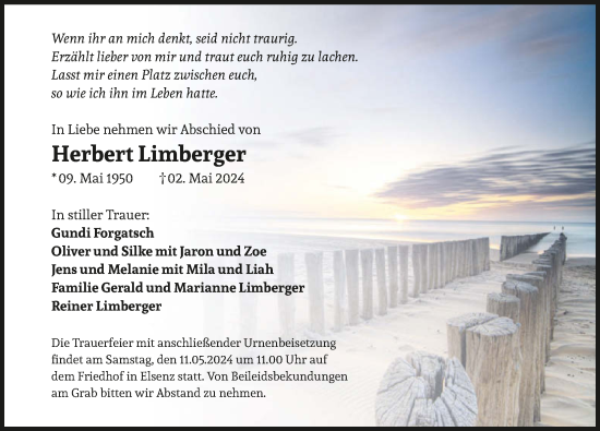 Traueranzeige von Herbert Limberger von GESAMT