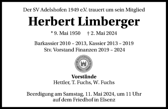 Traueranzeige von Herbert Limberger von GESAMT