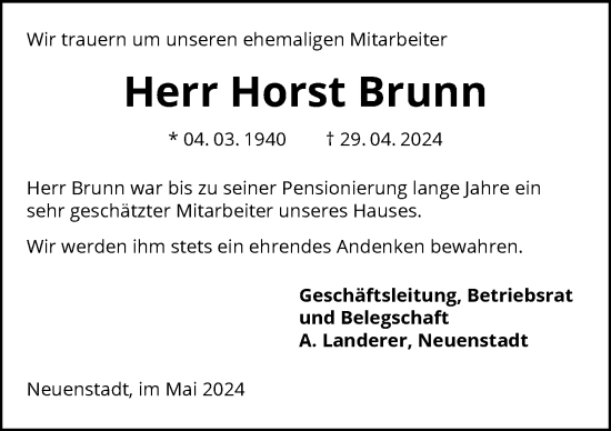 Traueranzeige von Horst Brunn von GESAMT