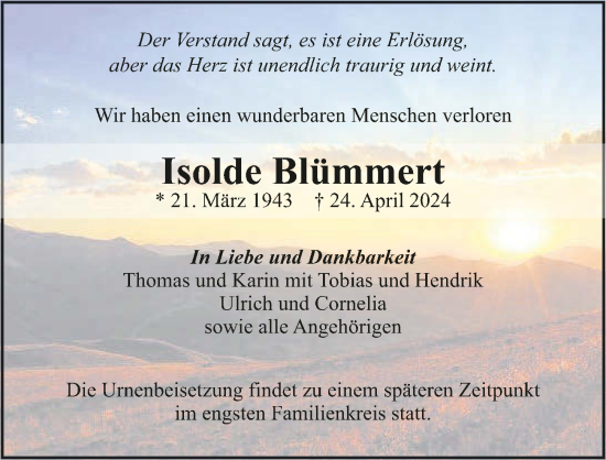 Traueranzeige von Isolde Blümmert von GESAMT