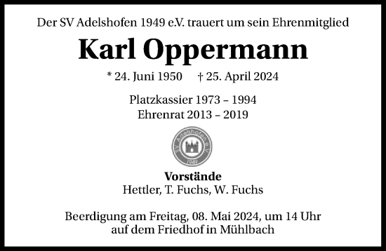 Traueranzeige von Karl Oppermann von GESAMT