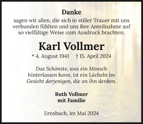 Traueranzeige von Karl Vollmer von GESAMT