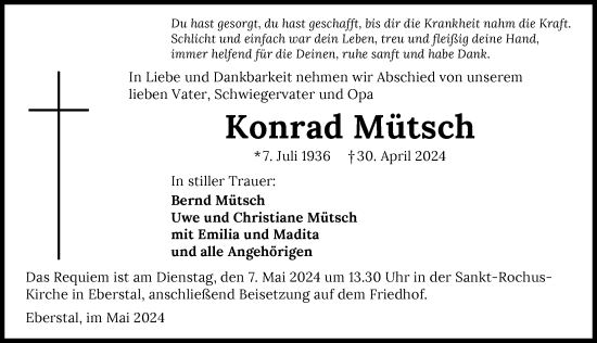 Traueranzeige von Konrad Mütsch von GESAMT