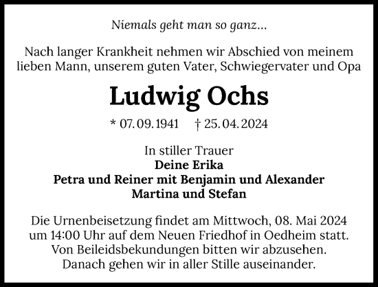 Traueranzeige von Ludwig Ochs von GESAMT