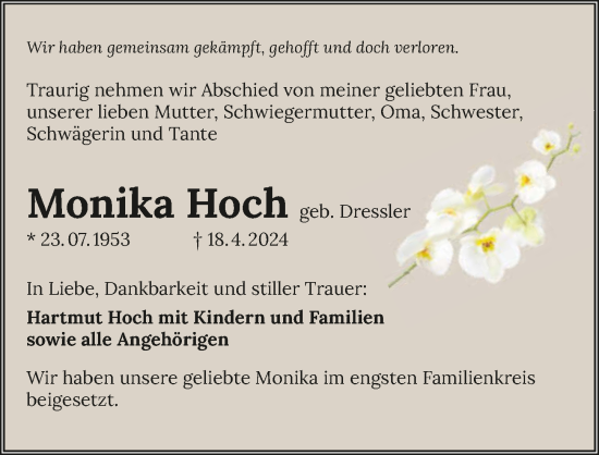 Traueranzeige von Monika Hoch von GESAMT