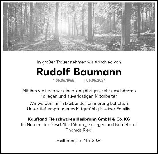 Traueranzeige von Rudolf Baumann von GESAMT