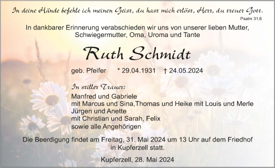 Traueranzeige von Ruth Schmidt von GESAMT