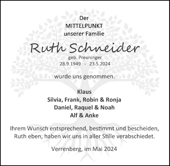 Traueranzeige von Ruth Schneider von GESAMT