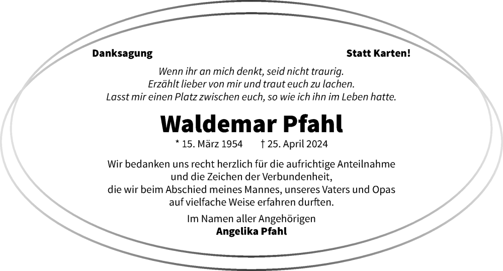  Traueranzeige für Waldemar Pfahl vom 25.05.2024 aus GESAMT