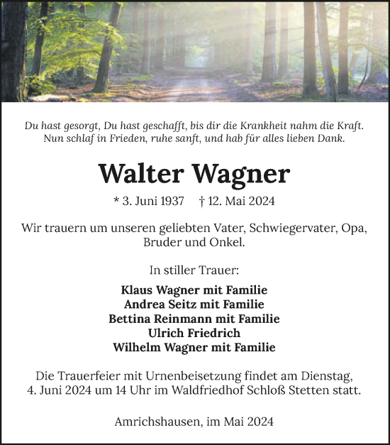 Traueranzeige von Walter Wagner von GESAMT