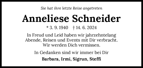 Traueranzeige von Anneliese Schneider von GESAMT