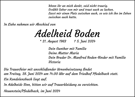 Traueranzeige von Adelheid Boden von GESAMT