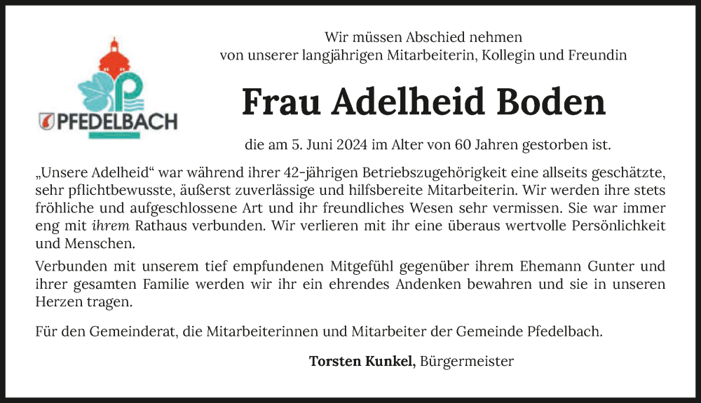  Traueranzeige für Adelheid Boden vom 24.06.2024 aus GESAMT