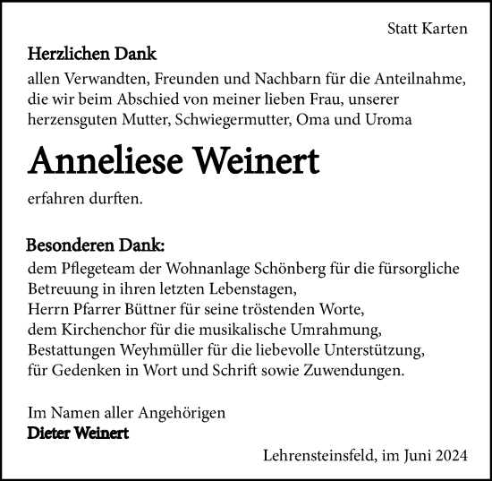 Traueranzeige von Anneliese Weinert von GESAMT