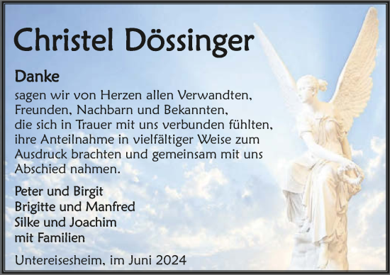 Traueranzeige von Christel Dössinger von GESAMT