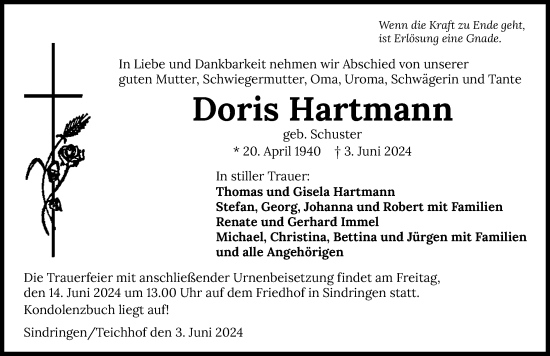 Traueranzeige von Doris Hartmann von GESAMT