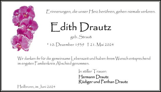 Traueranzeige von Edith Drautz von GESAMT