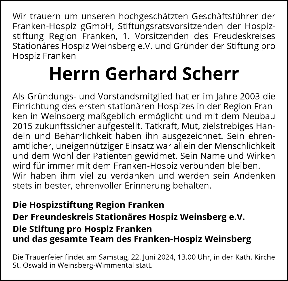  Traueranzeige für Gerhard Scherr vom 20.06.2024 aus GESAMT