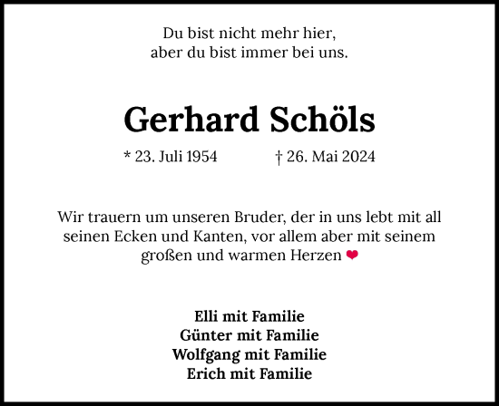 Traueranzeige von Gerhard Schöls von GESAMT