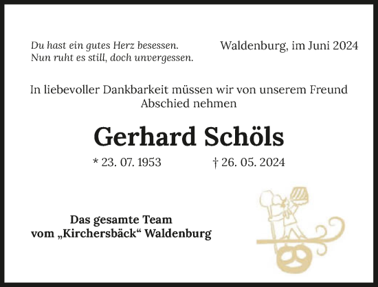 Traueranzeige von Gerhard Schöls von GESAMT