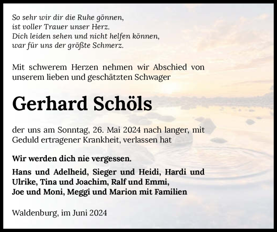 Traueranzeige von Gerhard Schöls von GESAMT
