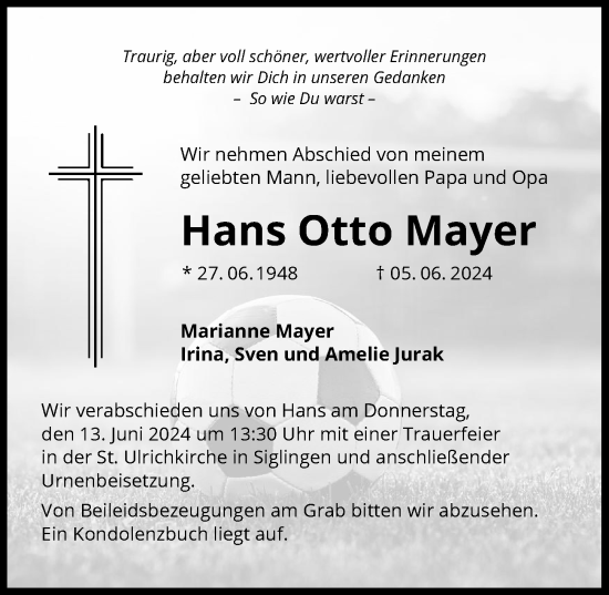 Traueranzeige von Hans Otto Mayer von GESAMT