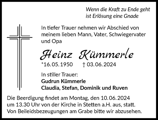Traueranzeige von Heinz Kümmerle von GESAMT