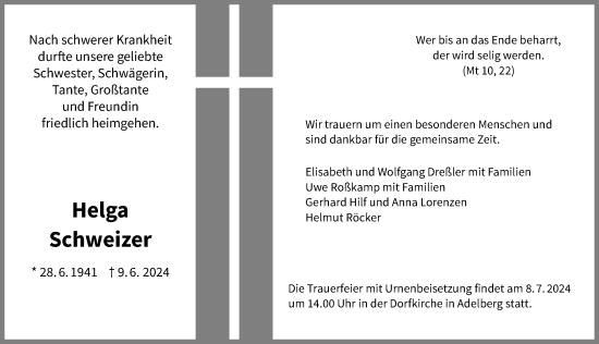 Traueranzeige von Helga Schweizer von GESAMT