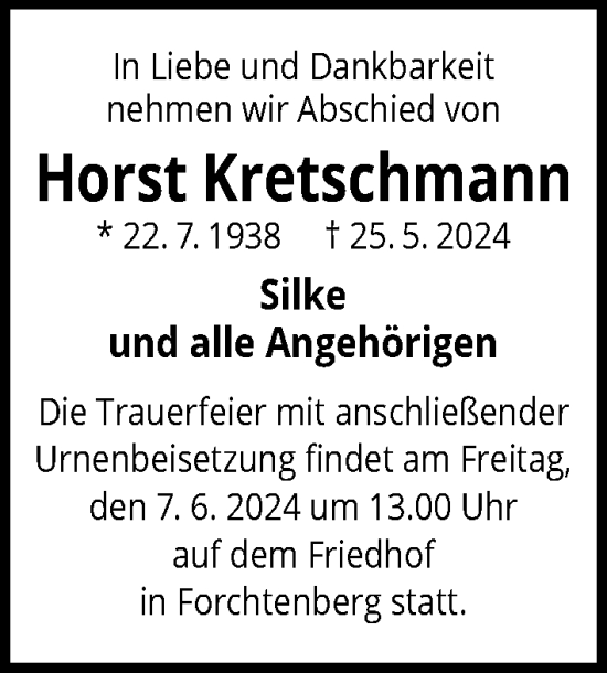 Traueranzeige von Horst Kretschmann von GESAMT