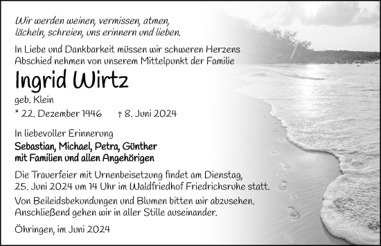 Traueranzeige von Ingrid Wirtz von GESAMT