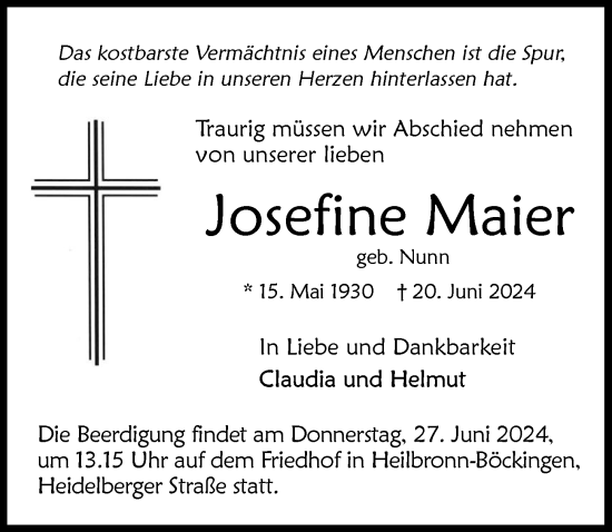 Traueranzeige von Josefine Maier von GESAMT