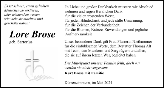 Traueranzeige von Lore Brose von GESAMT