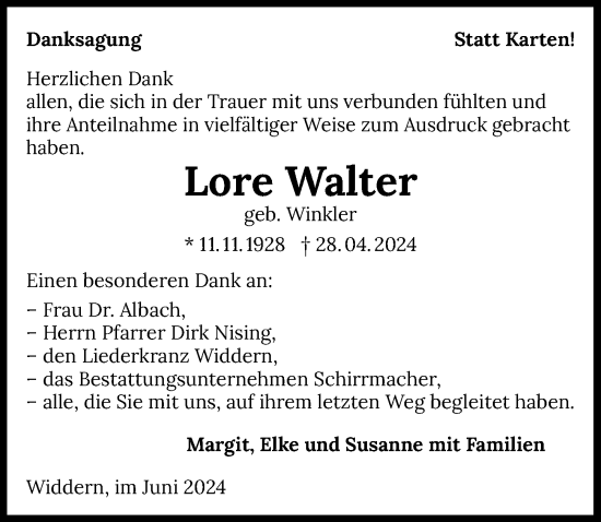Traueranzeige von Lore Walter von GESAMT