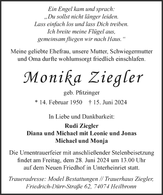 Traueranzeige von Monika Ziegler von GESAMT