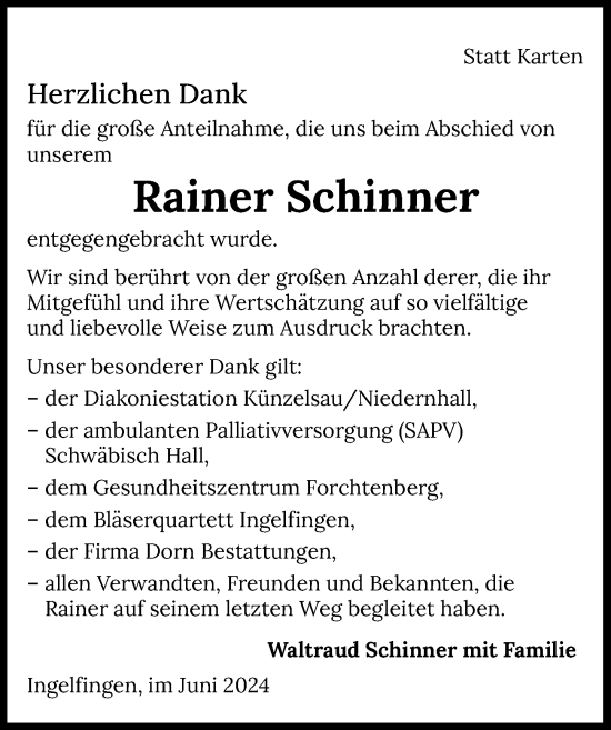 Traueranzeige von Rainer Schinner von GESAMT