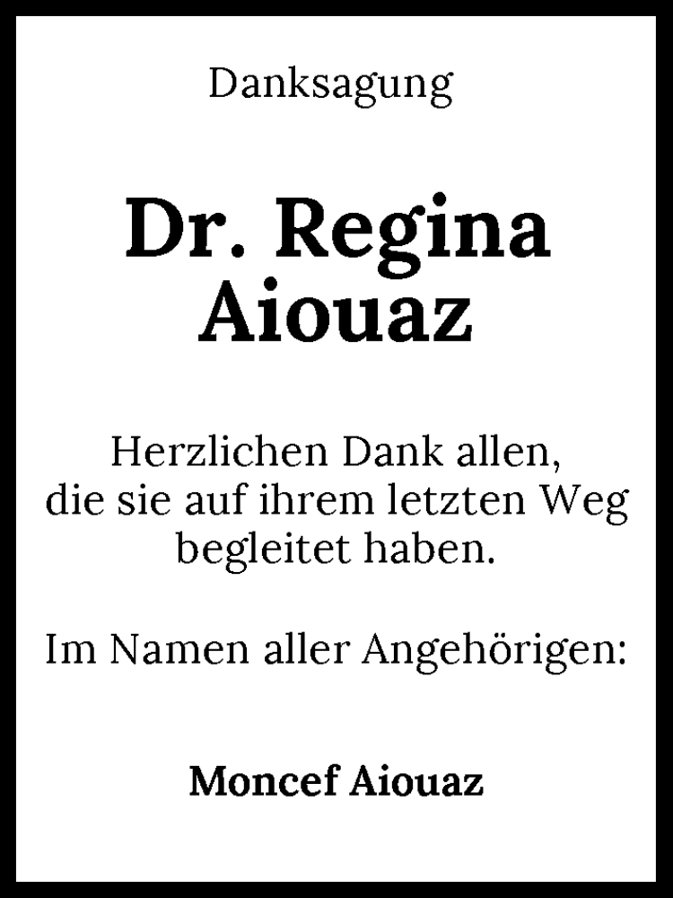  Traueranzeige für Regina Aiouaz vom 08.06.2024 aus GESAMT