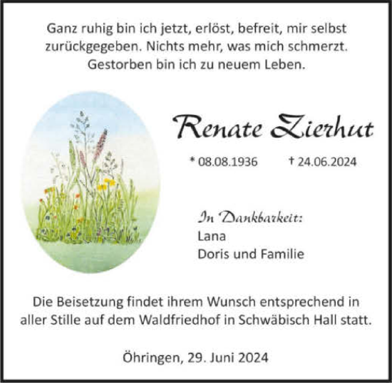 Traueranzeige von Renate Zierhut von GESAMT