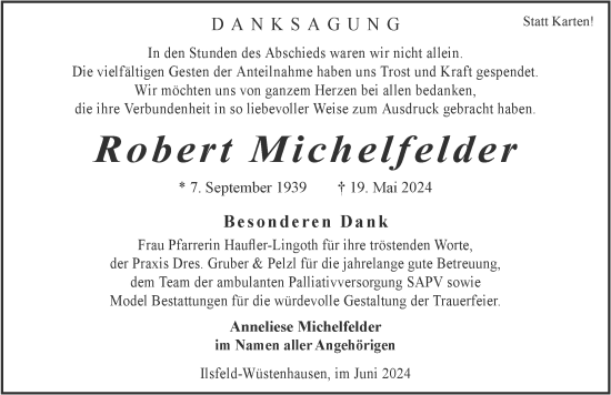 Traueranzeige von Robert Michelfelder von GESAMT