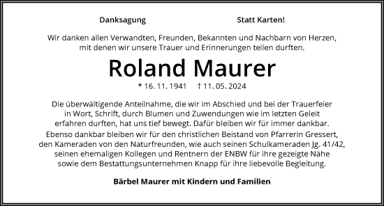 Traueranzeige von Roland Maurer von GESAMT