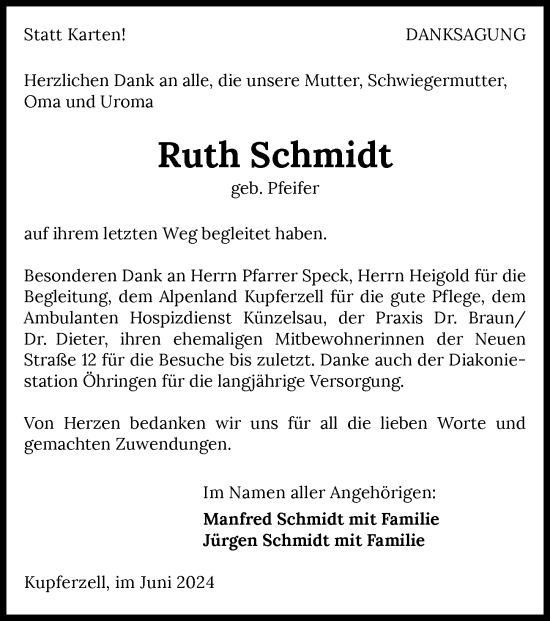 Traueranzeige von Ruth Schmidt von GESAMT
