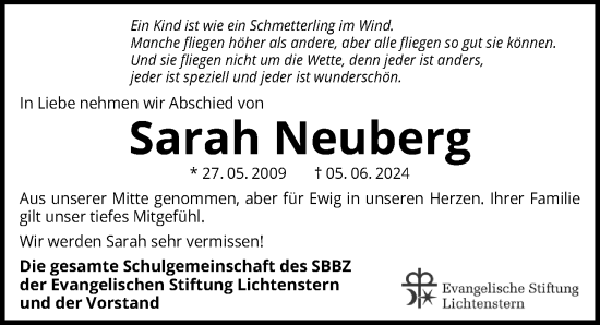 Traueranzeige von Sarah Neuberg von GESAMT