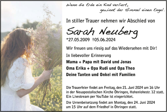 Traueranzeige von Sarah Neuberg von GESAMT