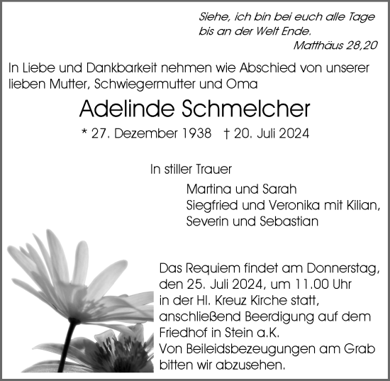 Traueranzeige von Adelinde Schmelcher von GESAMT