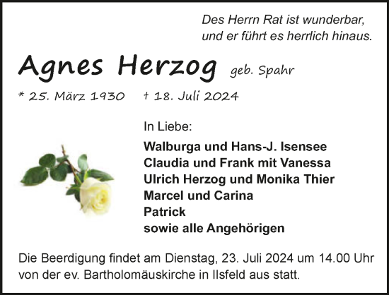 Traueranzeige von Agnes Herzog von GESAMT
