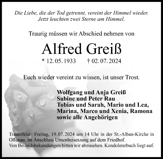 Traueranzeige von Alfred Greiß von GESAMT