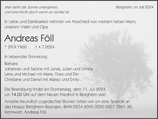 Traueranzeige von Andreas Föll von GESAMT