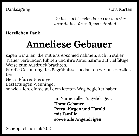 Traueranzeige von Anneliese Gebauer von GESAMT