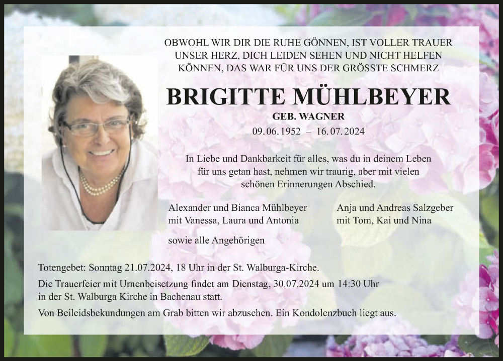  Traueranzeige für Brigitte Mühlbeyer vom 20.07.2024 aus GESAMT