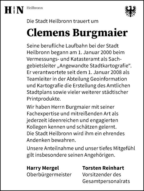 Traueranzeige von Clemens Burgmaier von GESAMT