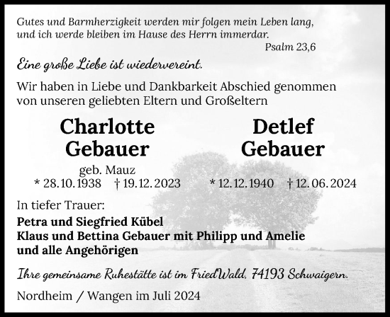 Traueranzeige von Detlef Gebauer von GESAMT